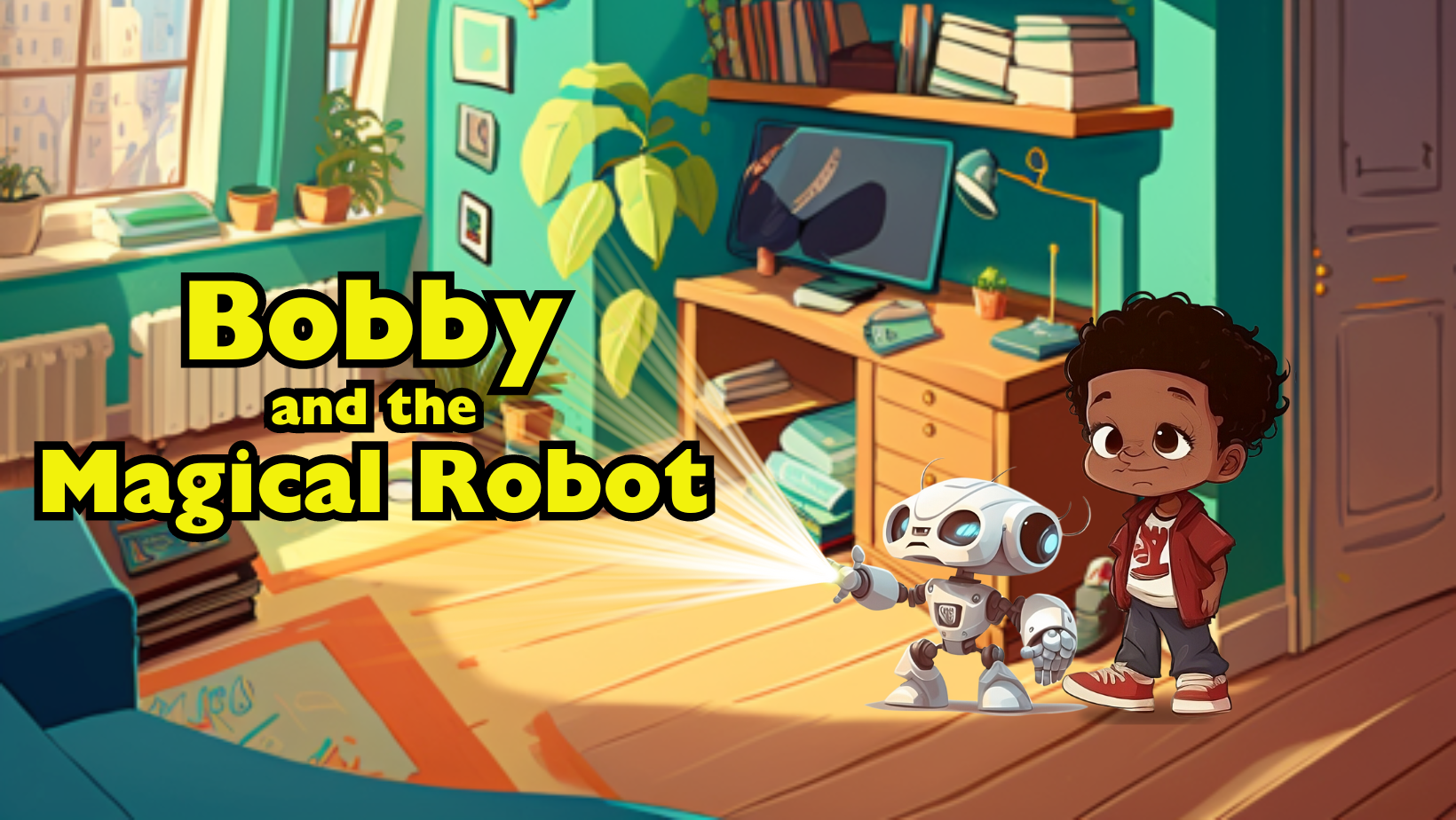 children book, Bobby and the Magical Robot in room